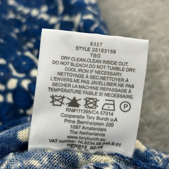 Tory Burch 100% Wool Cardigan Sweater Womens XS Blue Geometric Old Money Classic - Picture 11 of 16